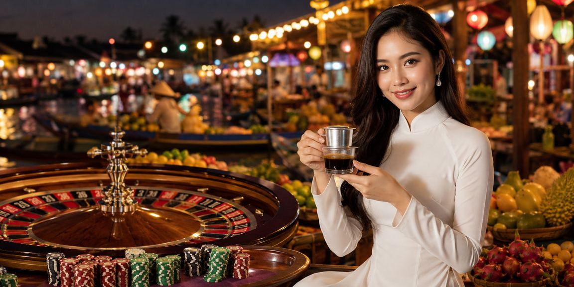 Trò chơi roulette theo phong cách Mekong với áo dài truyền thống Việt Nam tại sòng bài trực tuyến